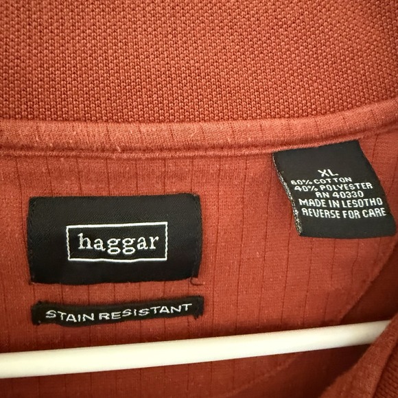 Haggar Men's XL Orange Long Sleeve‎ Knit Polo Collared Shirt Top Pocket - Picture 3 of 7